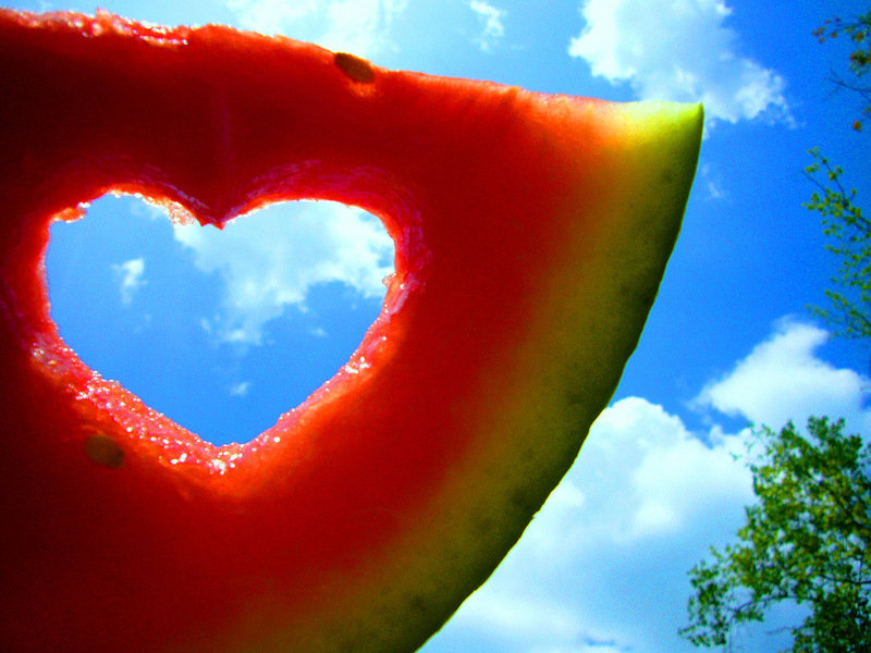 арбузное сердце - небо, ягоды, фрукты, сердце, арбуз - оригинал