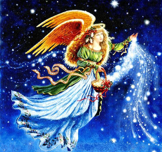 Ангел Рождества - ангел, девушка, праздник, ночь, небо, рождество, религия - оригинал