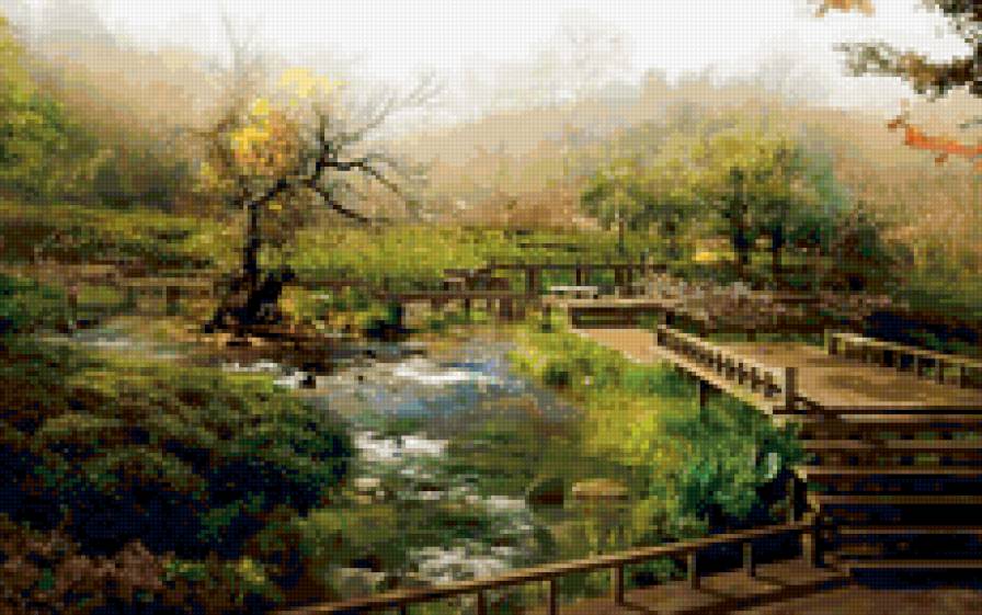 Японский мостик - мост, пейзаж, природа - предпросмотр