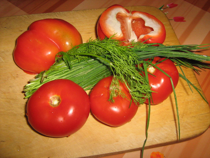 Салатик - помидоры, зелень, натюрморт, перец - оригинал