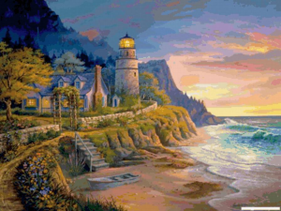 Серия "Пейзажи" - домик, пейзаж, маяк, море - предпросмотр