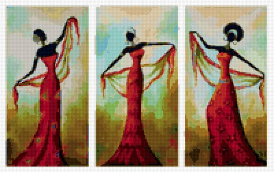 Триптих Африканские Женщины в Танце - триптих, танец, африка, женщина - предпросмотр