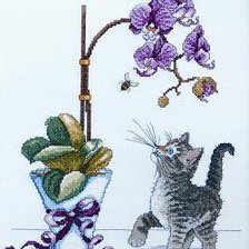 Схема вышивки «котёнок и орхидея»
