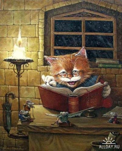Сказка о котах - коты, живопись, животные, мышки - оригинал