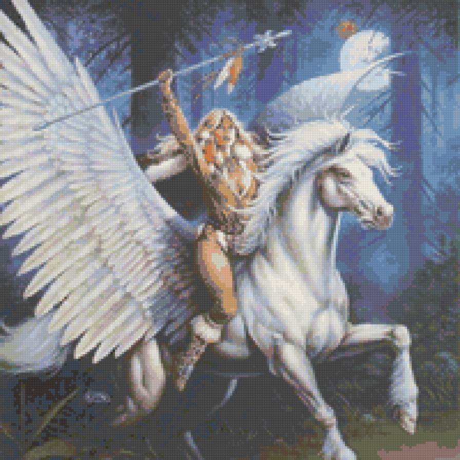 Воительница - сказки, девушка, крылья, выдумки, мифы, легенды, лошадь - предпросмотр