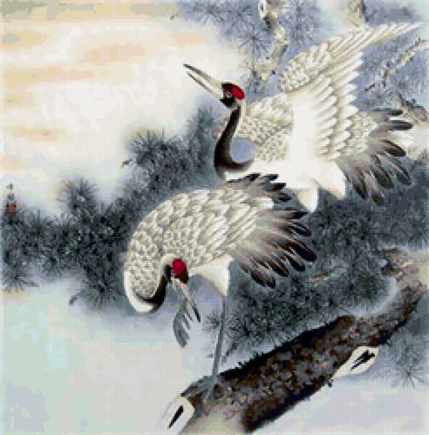 журавли - журавль, птица, китайская живопись - предпросмотр