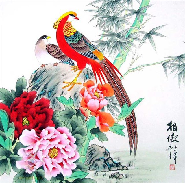 фазаны - птица, китайская живопись, птицы, фазан - оригинал