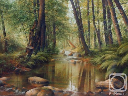 Ручей в лесу - картина, река, пейзаж, природа, лес - оригинал
