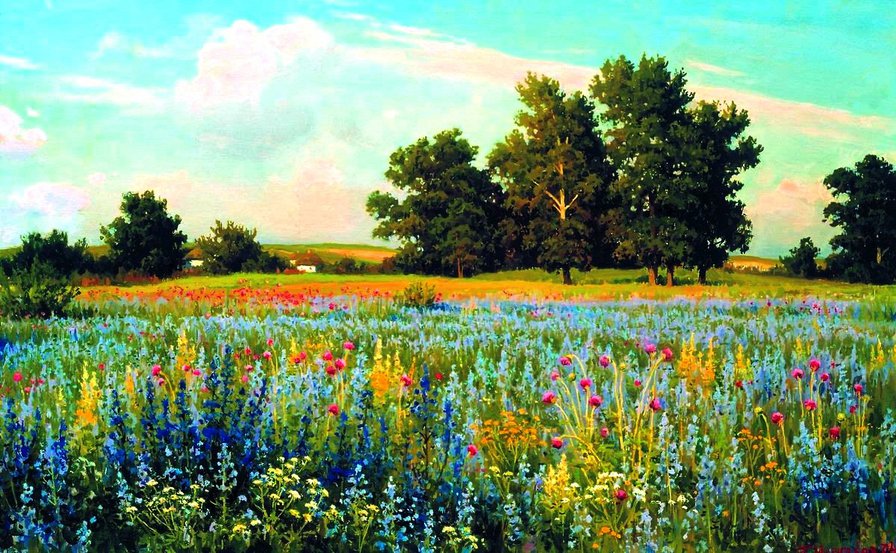 пейзаж - поле, лето, цветы - оригинал