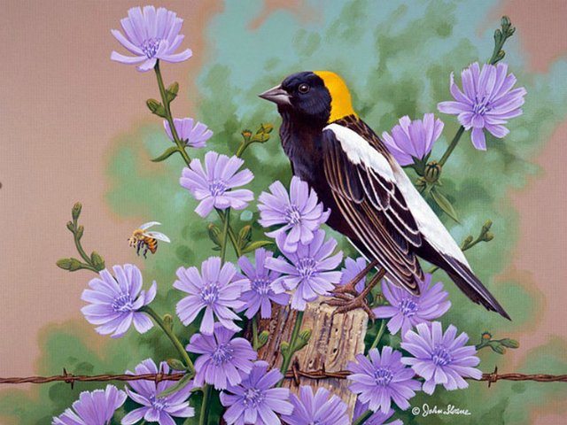 Серия "Птицы" - птицы, цветы, пейзаж - оригинал