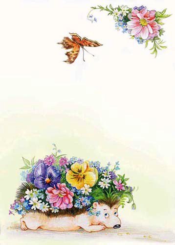 Хорошенький ёжик - цветы, бабочка, ежик, ежики, зверушки, цветочки, ежи - оригинал