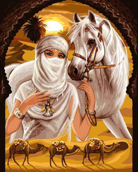 красавица пустыни - девушка, конь, восток, картина - оригинал