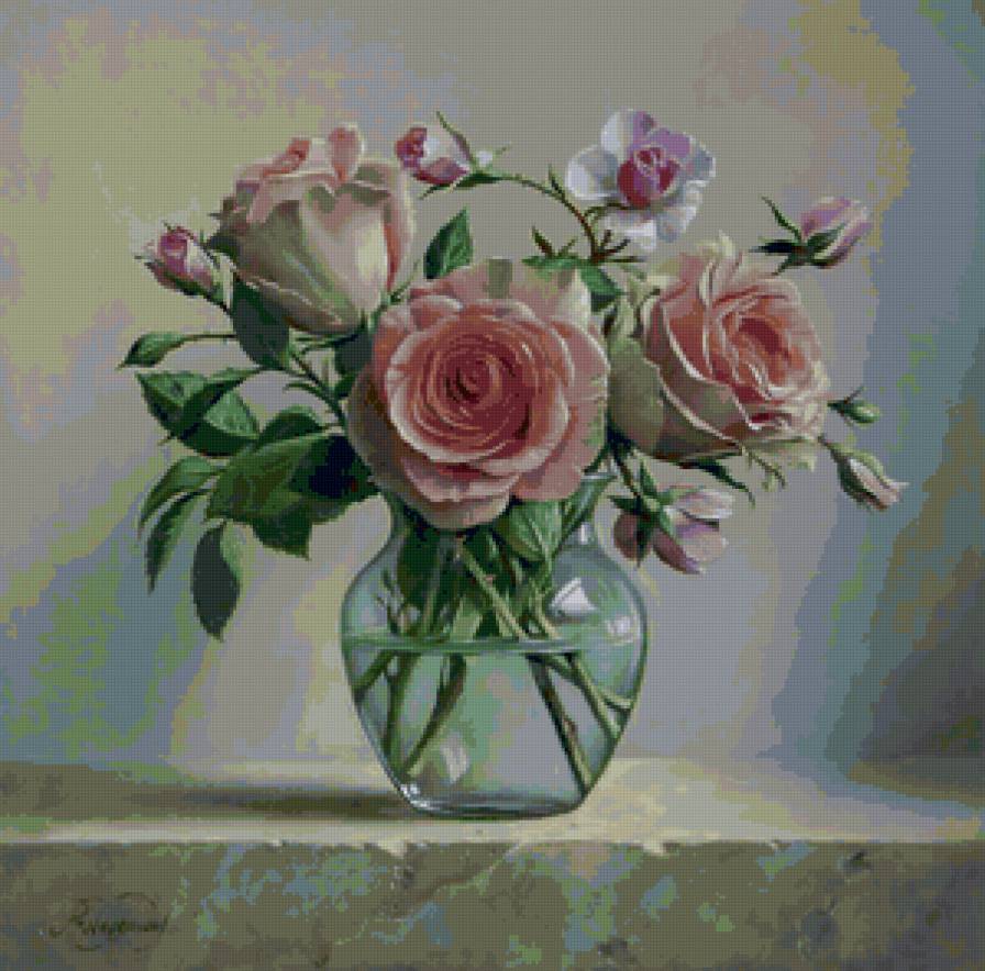 Букет - букет, натюрморт, цветы в вазе, розы - предпросмотр