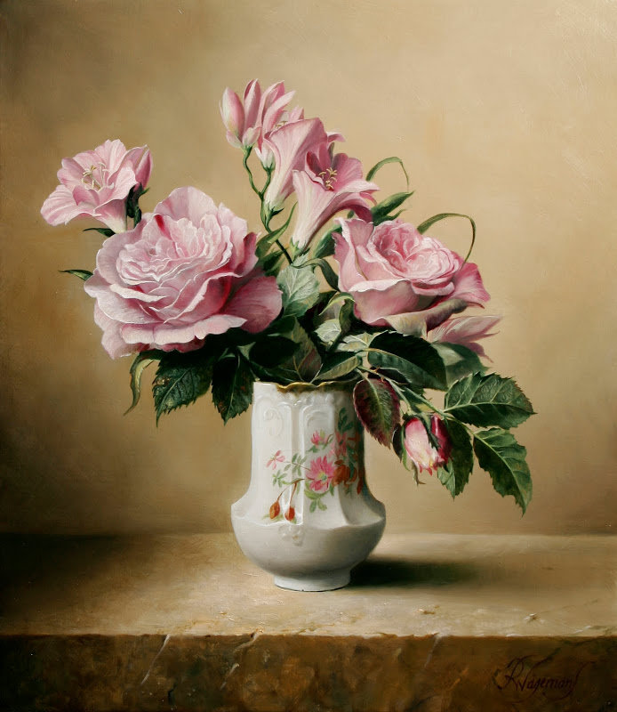 Букет - цветы в вазе, натюрморт, розы, букет - оригинал
