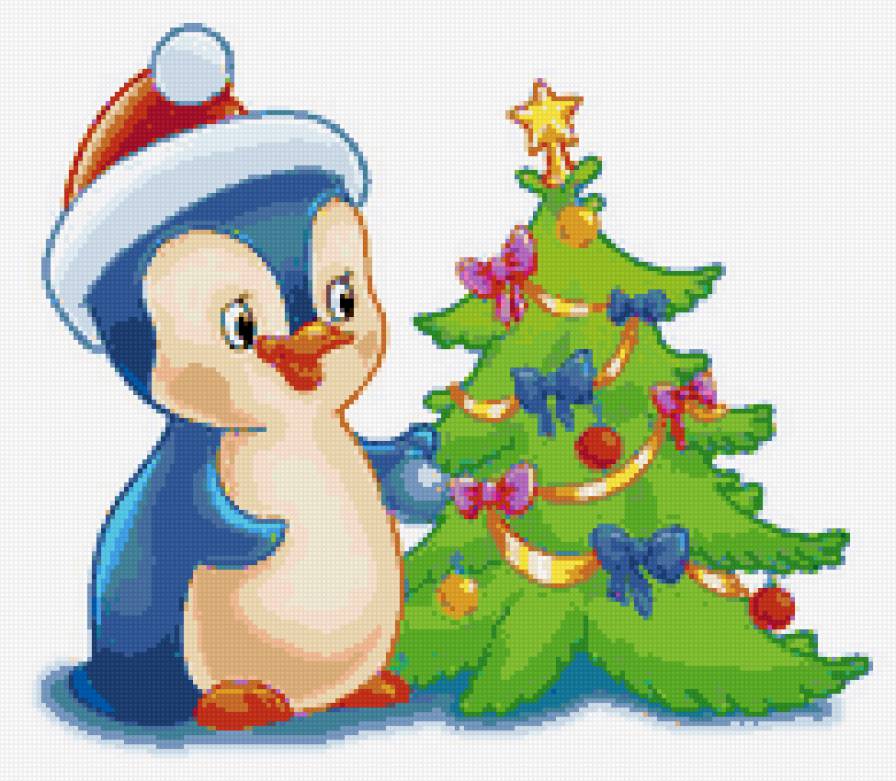 Пингвинёнок и ёлка - пингвин, новый год, пингвины, малыши, деткам, пингвиненок, елка - предпросмотр