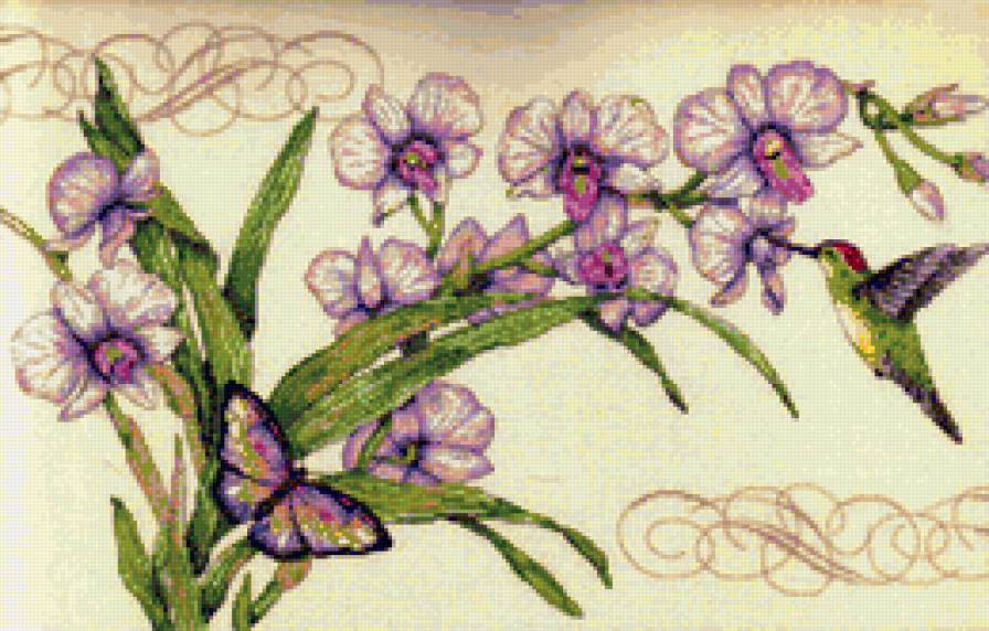 Винтажная вышивка - винтаж, цветы, орхидеи - предпросмотр