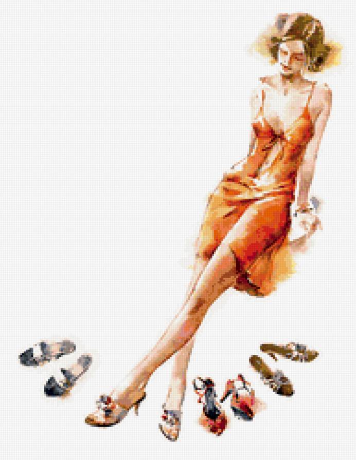 сложный выбор - девушка, красота, туфли, обувь, женский образ, акварель - предпросмотр