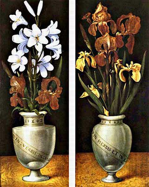 Диптих - диптих, ваза, ирисы, цветы, лилии - оригинал