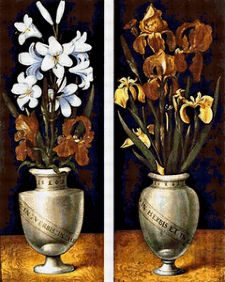 Диптих - лилии, ваза, цветы, диптих, ирисы - предпросмотр