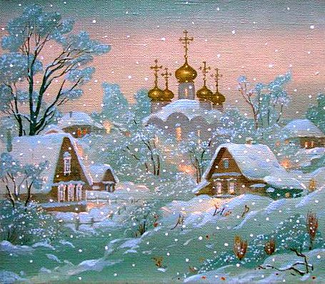 Снегопад - домики, деревня, снегопад - оригинал