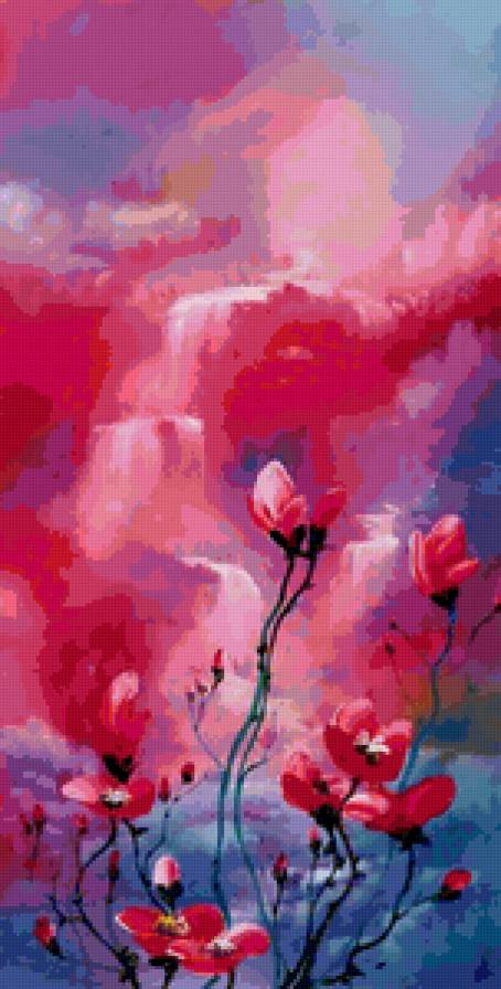 розовые водопады - водопад, цветы - предпросмотр