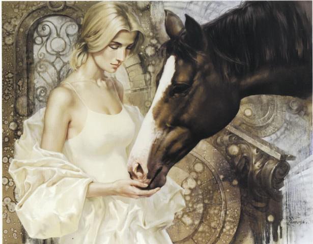 Девушка и лошадь - конь, лошадь, девушка - оригинал