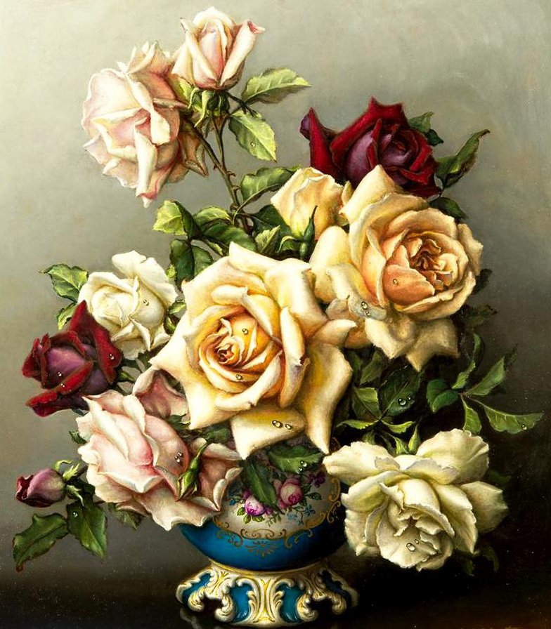 букет роз в вазе - цветы, букет, ваза, розы - оригинал