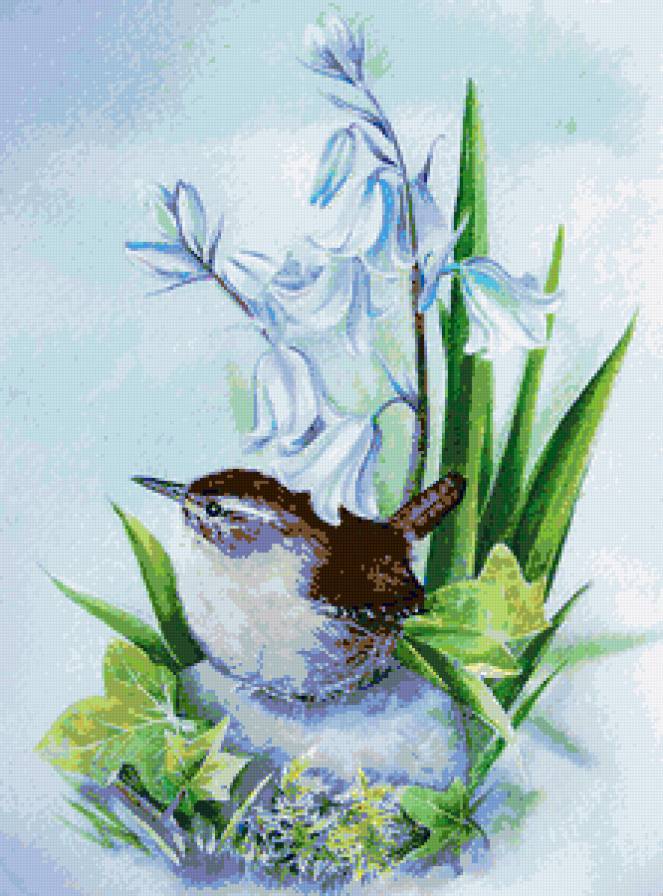 Весенняя птаха - птичка, весенние цветы, весна, птица, колокольчики, природа - предпросмотр
