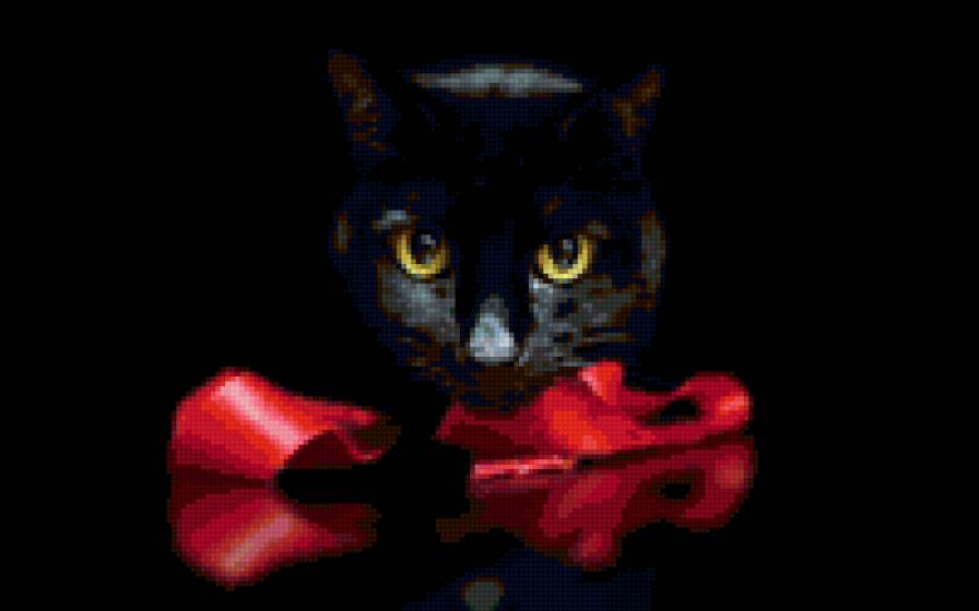 Черный кот - животные, живопись, коты - предпросмотр