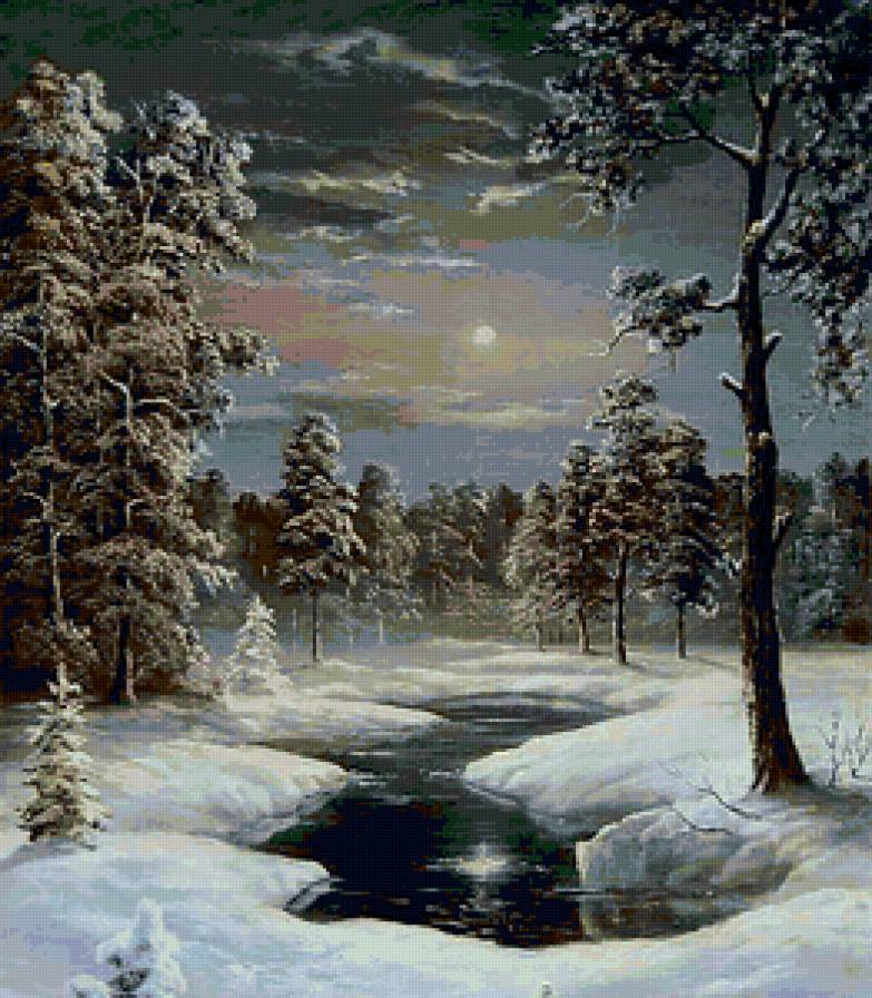 Зимняя ночь - лес, ночь, зима, пейзаж - предпросмотр