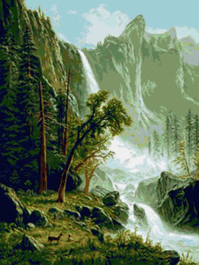 Водопад - вода, река, горы, лес, пейзаж, природа - предпросмотр