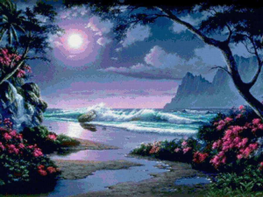 Ночной прилив - ночь, море, небо, природа, цветы, вода - предпросмотр