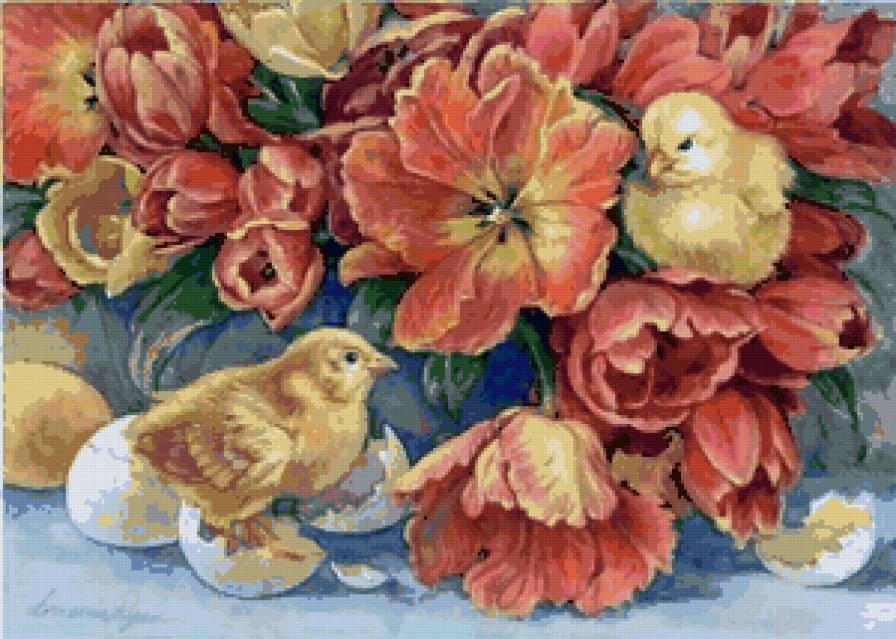 тюльпаны и цыплята 2 - цветы, птенцы - предпросмотр