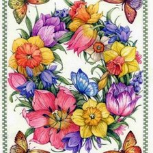 Оригинал схемы вышивки «цветы и бабчки» (№113564)
