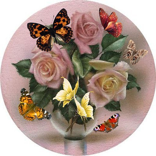 розы и бабочки - бабочки, цветы - оригинал