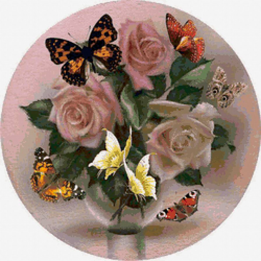 розы и бабочки - цветы, бабочки - предпросмотр