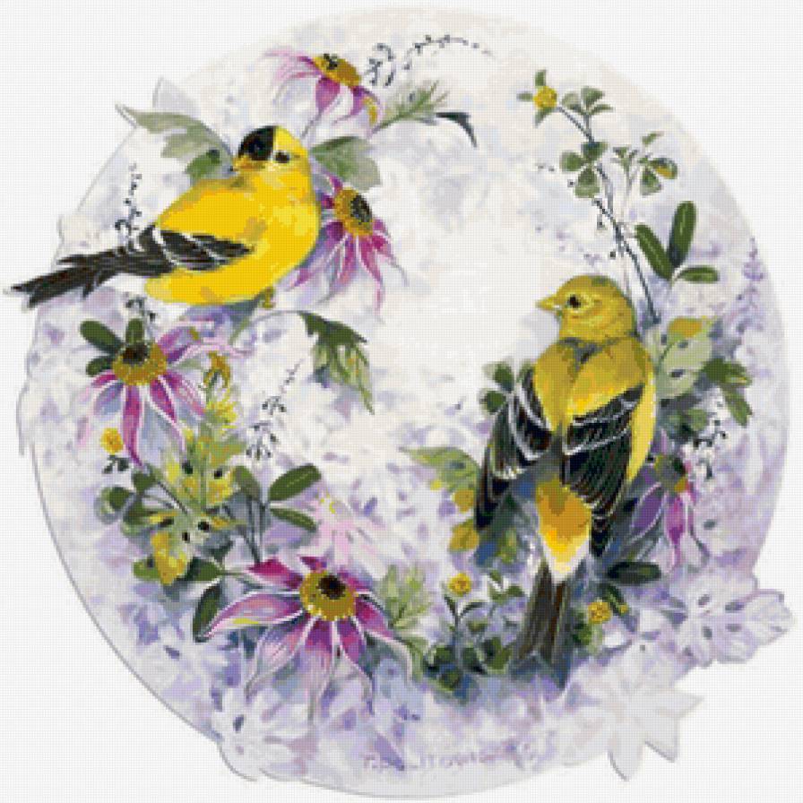 птички - птицы, цветы - предпросмотр