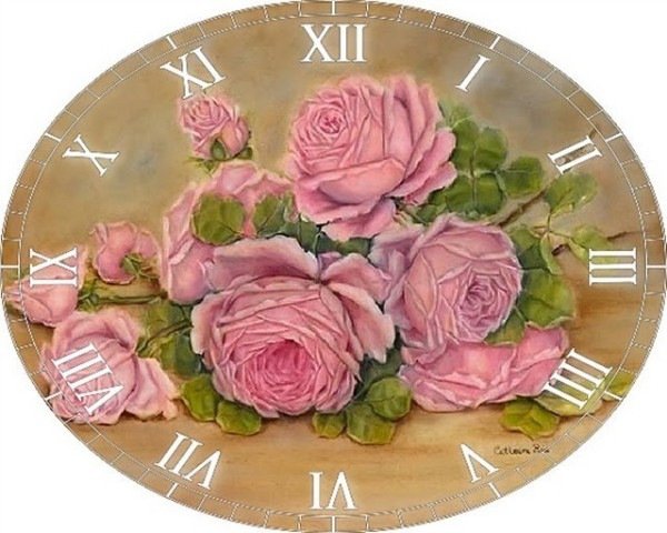 часы - цветы, часы, розы, интерьер - оригинал