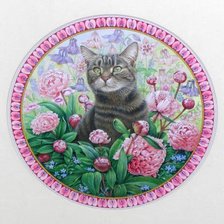 Оригинал схемы вышивки «кот в цветах» (№114965)