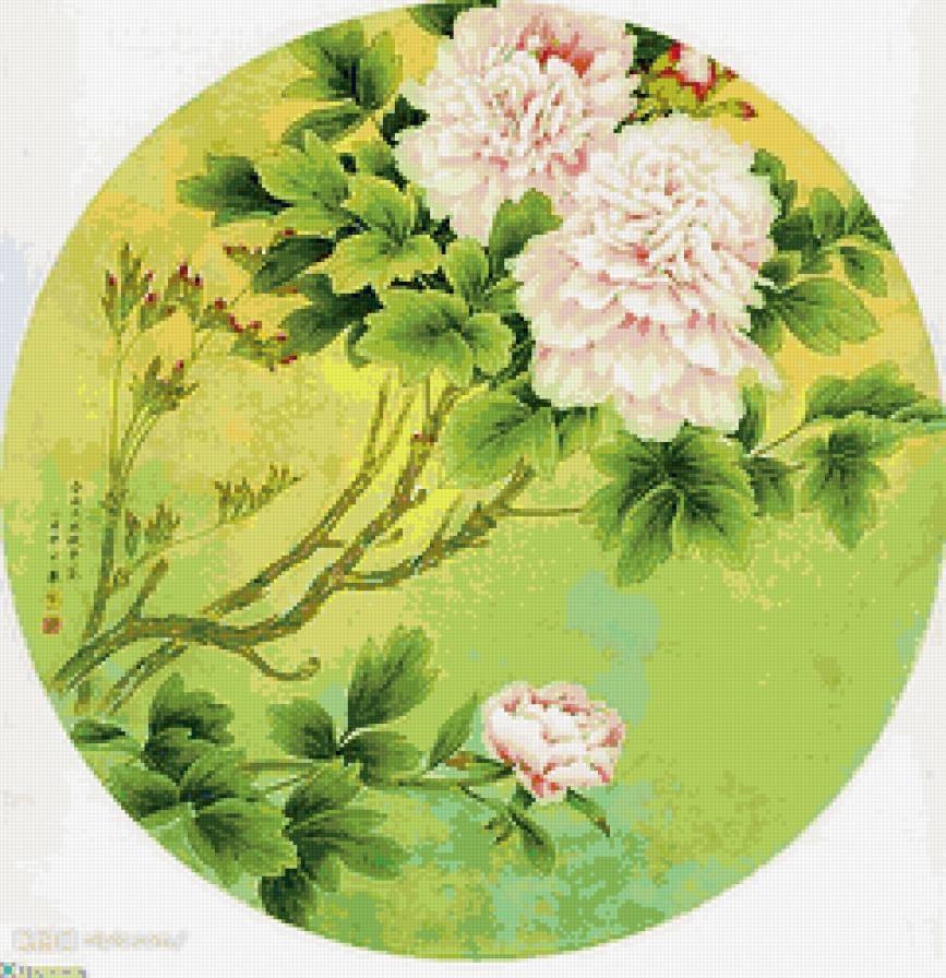китайская живопись - цветы, пионы - предпросмотр