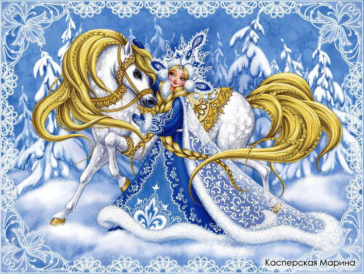 Кружево зимы - кони, узоры, снегурочка, лошадка, снег, лошадь, новогодняя, зима - оригинал