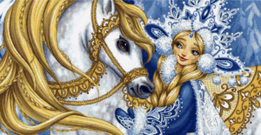 Кружево зимы - снегурочка, зима, узоры, лошадка, кони, снег, лошадь, новогодняя - предпросмотр