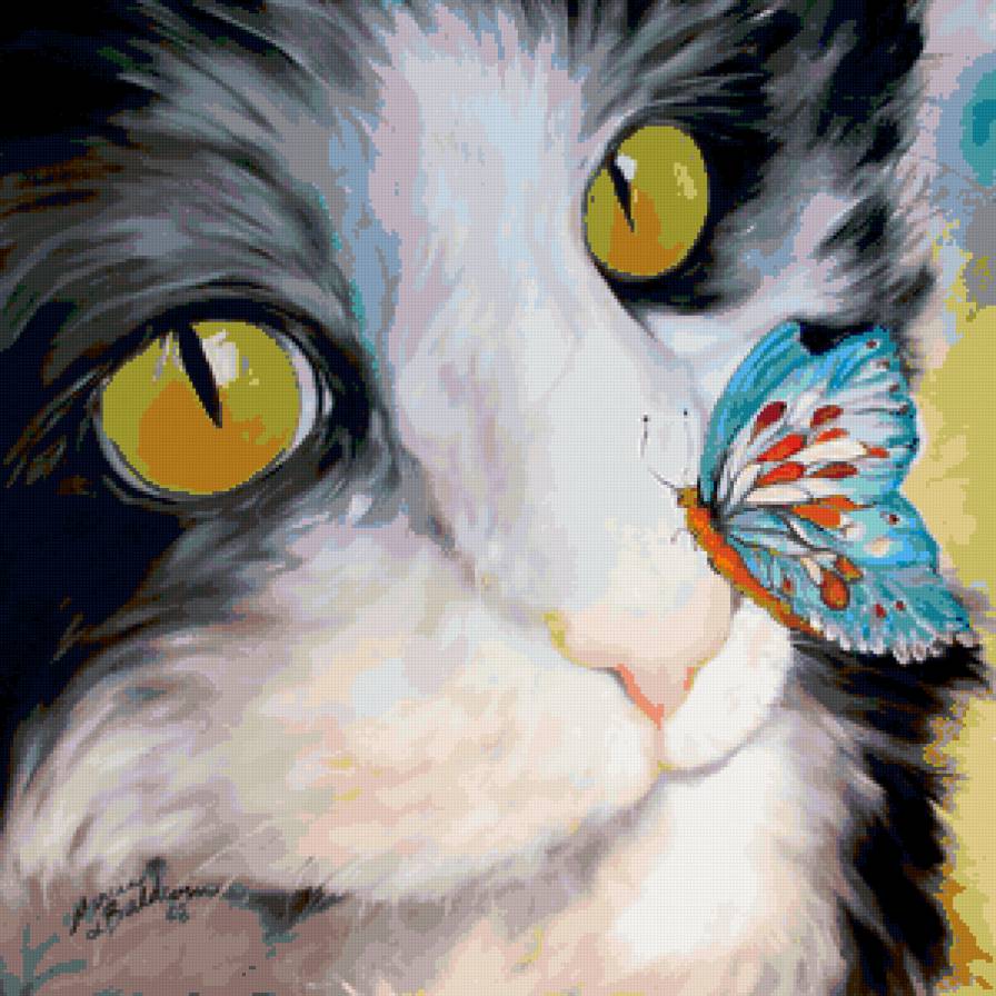 №115642 - кошки, животные, картина, бабочки - предпросмотр
