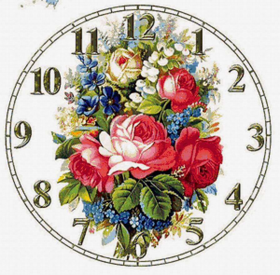 часы - винтаж, цветы, букет, часы - предпросмотр
