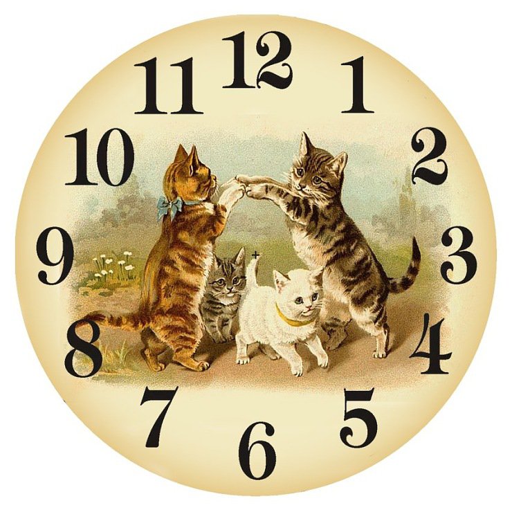 часы - кошки, часы, животные, ретро - оригинал