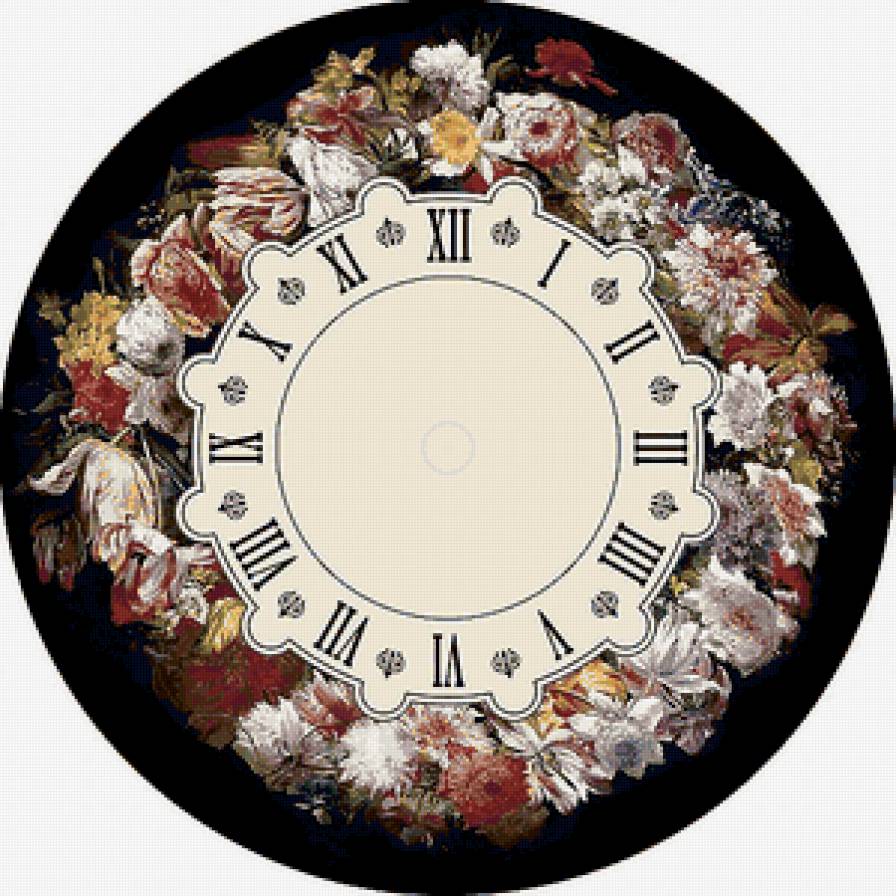 цветочный круг - цветы, часы - предпросмотр