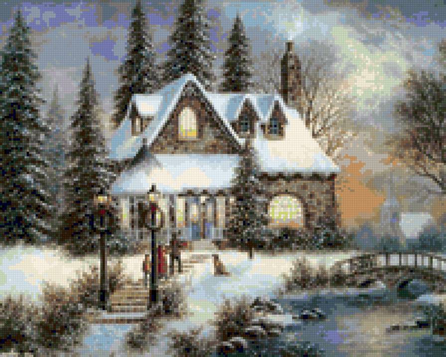 рождество - зима, лес, новый год, домик, рождество - предпросмотр