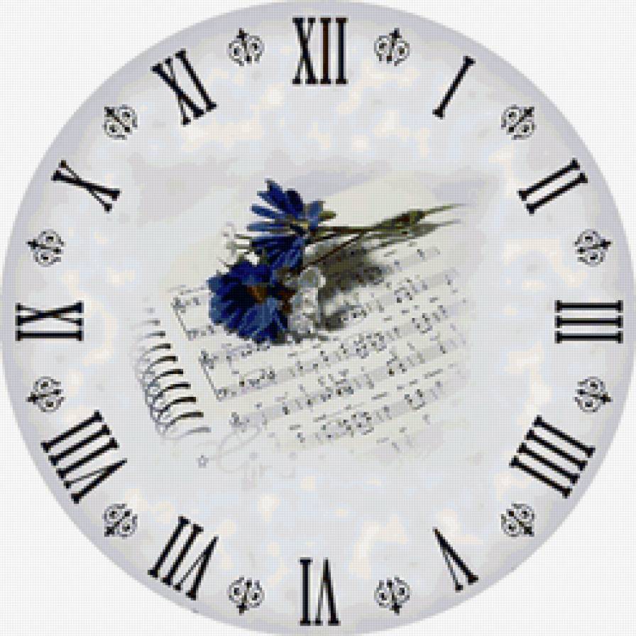 часы - ноты, часы, цветы - предпросмотр