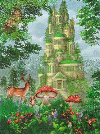 Волшебный замок - замок, живопись, сказка, пейзаж, животные - оригинал