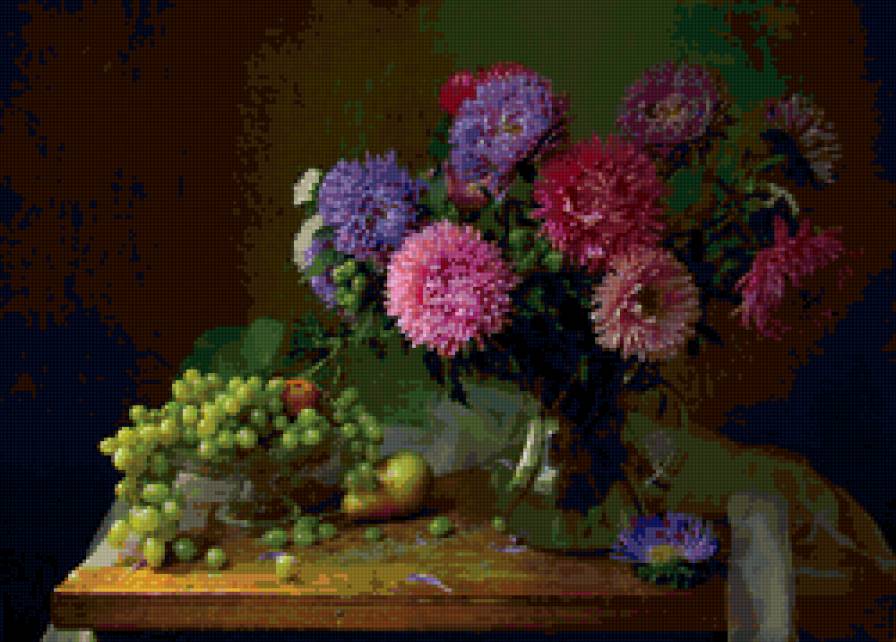 натюрморт - виноград, астры, цветы, натюрморт - предпросмотр